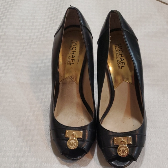 Michael Kors Shoes - Michael Kors Elegant Black  Wedge Heels with Gold Accent